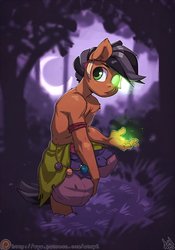 Size: 748x1069 | Tagged: safe, artist:atryl, oc, earth pony, anthro, commission, glowing hands, jungle, magic, moon, patreon, patreon logo