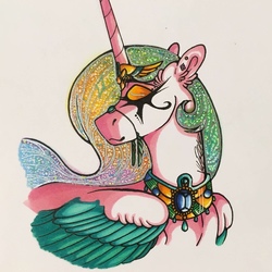 Size: 1280x1280 | Tagged: safe, artist:nightmare-moons-throneroom, princess celestia, alicorn, pony, g4, alternate color palette, ear piercing, earring, egyptian, ethereal mane, eyes closed, face paint, female, jewelry, makeup, mare, necklace, peytral, piercing, ra celestia, redesign, regalia, simple background, solo, white background