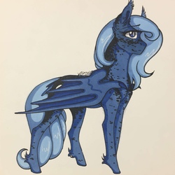 Size: 1279x1279 | Tagged: safe, artist:nightmare-moons-throneroom, princess luna, bat pony, pony, g4, coat markings, dappled, ear fluff, female, mare, s1 luna, simple background, solo, unshorn fetlocks, white background, wing claws, younger