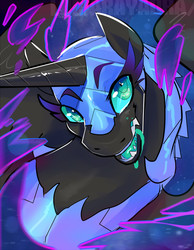 Size: 700x903 | Tagged: safe, artist:rayadra, nightmare moon, alicorn, pony, g4, drool, female, hair, mare, nightmare, solo, wings