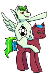 Size: 2000x2900 | Tagged: safe, artist:kiwiscribbles, oc, oc only, pony, blank flank, football, high res, horse riding a horse, ponies riding ponies, riding, simple background, sports, transparent background