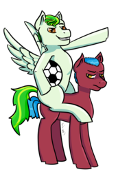 Size: 2000x2900 | Tagged: safe, artist:kiwiscribbles, oc, oc only, pony, blank flank, football, high res, ponies riding ponies, riding, simple background, sports, transparent background