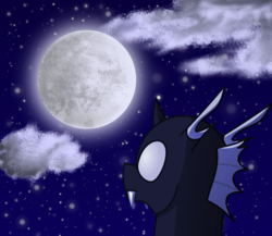 Size: 1500x1300 | Tagged: safe, artist:irvau, oc, changeling, changeling oc, cloud, moon, night, night sky, sky, stargazing, white changeling