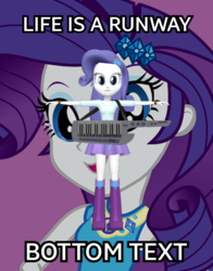 Size: 1024x1307 | Tagged: safe, rarity, equestria girls, g4, life is a runway, 3d, bottom text, female, gmod, image macro, keytar, meme, musical instrument, solo, t pose