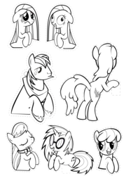 Size: 2480x3508 | Tagged: safe, artist:oceanbreezebrony, berry punch, berryshine, big macintosh, cheerilee, dj pon-3, octavia melody, pinkie pie, vinyl scratch, earth pony, pony, g4, contemplating insanity, derp, high res, monochrome, pinkamena diane pie, sad, simple background, sticker, transparent background