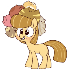 Size: 400x412 | Tagged: safe, artist:dsp2003, artist:wafflecakes, oc, oc only, oc:blobcats, earth pony, pony, :3, blushing, collaboration, female, grin, mare, pusheen, simple background, smiling, transparent background