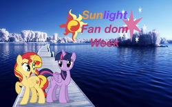 Size: 2048x1274 | Tagged: safe, editor:php77, sunset shimmer, twilight sparkle, alicorn, pony, g4, female, lesbian, ship:sunsetsparkle, shipping, twilight sparkle (alicorn)
