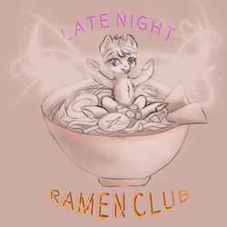 Size: 2000x2000 | Tagged: safe, artist:mdwines, oc, oc only, pony, adoptable, club, commission, cup, cup of pony, cute, food, high res, micro, night, noodles, party, ponies in food, ramen, sketch, solo, ych example, your character here