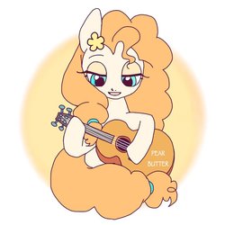 Size: 766x766 | Tagged: safe, artist:zoomiso, pear butter, earth pony, pony, g4, female, guitar, mare, musical instrument, simple background, solo