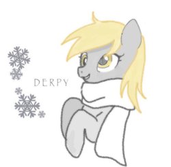 Size: 621x606 | Tagged: safe, artist:zoomiso, derpy hooves, pegasus, pony, g4, clothes, female, mare, scarf, simple background, smiling, solo