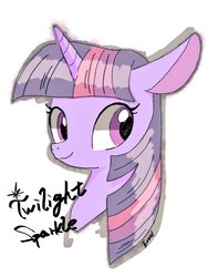 Size: 768x1024 | Tagged: safe, artist:zoomiso, twilight sparkle, pony, unicorn, g4, bust, cute, female, mare, simple background, smiling, solo