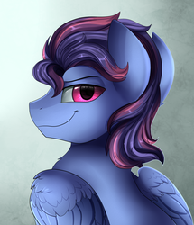 Size: 1722x2003 | Tagged: safe, artist:pridark, oc, oc only, oc:lost, pony, bust, commission, looking back, male, portrait, smirk, solo, stallion