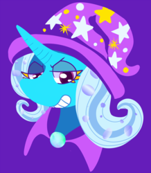 Size: 1000x1149 | Tagged: safe, artist:troola, trixie, pony, unicorn, g4, bust, female, grin, lidded eyes, looking at you, mare, portrait, simple background, smiling, solo