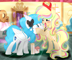 Size: 1647x1361 | Tagged: safe, artist:xxmelody-scribblexx, oc, oc only, oc:melody scribble, pegasus, pony, female, hat, mare, party hat, present