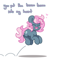 Size: 1500x1500 | Tagged: safe, artist:lou, oc, oc only, oc:juicy dream, earth pony, pony, eyes closed, female, happy, heart, jumping, mare, pronking, singing, solo