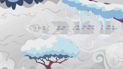 Size: 1280x720 | Tagged: safe, screencap, pony, g4, winter wrap up, flying, icicle, overcast, snow, tree, weather team, winter