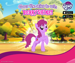 Size: 940x788 | Tagged: safe, gameloft, berry punch, berryshine, earth pony, pony, g4, official, advertisement, clear the skies, female, mare, raised hoof, solo