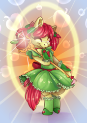 Size: 4961x7016 | Tagged: safe, artist:cutepencilcase, apple bloom, earth pony, pony, g4, absurd resolution, alternate hairstyle, clothes, dress, female, filly, solo