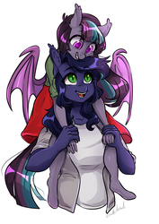 Size: 2480x3507 | Tagged: safe, artist:corelle-vairel, oc, oc only, oc:fizzy pop, oc:halfmoon, bat pony, anthro, unguligrade anthro, anthro oc, bat pony oc, cute, female, high res, mother and daughter, piggyback ride, simple background, white background