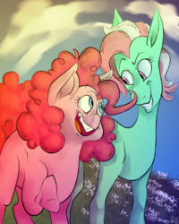 Size: 902x1130 | Tagged: safe, artist:socialgutbrain777, derpibooru exclusive, minty, pinkie pie, earth pony, pony, g4, field, polaroid