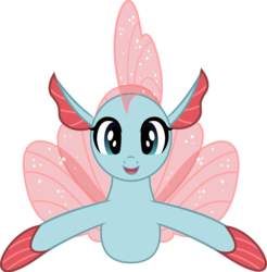 Size: 2400x2440 | Tagged: safe, artist:andrevus, ocellus, changedling, changeling, seapony (g4), g4, non-compete clause, cute, cuteling, diaocelles, disguise, disguised changeling, female, high res, it's coming right at us, looking at you, open mouth, seaponified, seapony ocellus, simple background, smiling, solo, species swap, transparent background