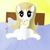 Size: 2000x2000 | Tagged: safe, artist:hamsandwich, oc, oc only, pony, bed, big eyes, blue eyes, bow, crayon, crude drawing, cute, female, filly, high res, simple background, solo, white fur, yellow background