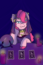 Size: 2000x3000 | Tagged: safe, artist:kiwiscribbles, pinkie pie, earth pony, pony, g4, candle, candlelight, card, female, gypsy pie, high res, solo