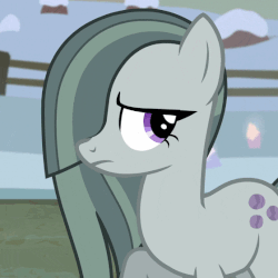 Size: 560x560 | Tagged: safe, edit, edited screencap, screencap, marble pie, earth pony, pony, hearthbreakers, animated, caption, cropped, cute, female, happy, looking back, marblebetes, mare, mhm, open mouth, raised hoof, reaction image, solo