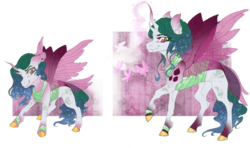 Size: 1024x606 | Tagged: safe, artist:castaspellliana, oc, oc only, changepony, hybrid, pony, crack ship offspring, digital art, female, filly, interspecies offspring, magical lesbian spawn, mare, offspring, parent:princess celestia, parent:queen chrysalis, parents:chryslestia, simple background, solo, transparent background