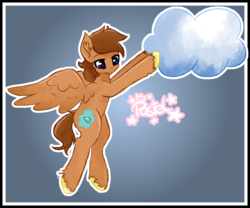 Size: 1200x1000 | Tagged: safe, artist:pastel-pony-princess, oc, oc only, oc:cirrus drop, pegasus, pony, abstract background, cloud, colored hooves, ear fluff, flying, looking down, male, solo, spread wings, stallion, unshorn fetlocks, wings