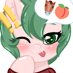 Size: 400x400 | Tagged: safe, artist:pastel-pony-princess, oc, oc only, oc:dankflank, oc:midori leaf, earth pony, pony, !!, :p, cute, emoji, exclamation point, femboy, looking at you, male, pictogram, silly, simple background, solo, stallion, tongue out, transparent background, trap
