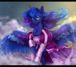Size: 1800x1600 | Tagged: dead source, safe, artist:makkah, princess luna, alicorn, pony, g4, clothes, dress, female, looking at you, mare, solo, stars