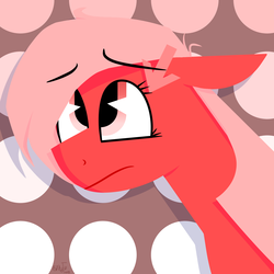 Size: 1500x1500 | Tagged: safe, artist:binkyt11, derpibooru exclusive, oc, oc only, oc:downvote, pony, derpibooru, abstract background, bust, derpibooru ponified, female, lineless, mare, meta, pac-man eyes, ponified, solo