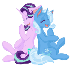 Size: 5094x4587 | Tagged: safe, artist:mscolorsplash, starlight glimmer, trixie, pony, unicorn, g4, absurd resolution, duo, laughing, simple background, transparent background