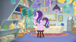 Size: 1600x900 | Tagged: safe, screencap, starlight glimmer, pony, unicorn, g4, marks for effort, book, female, kite, solo, starlight's office, that pony sure does love kites