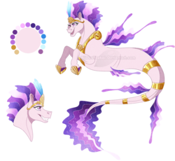 Size: 1125x1035 | Tagged: safe, artist:bijutsuyoukai, oc, oc only, hybrid, seapony (g4), female, interspecies offspring, magical lesbian spawn, offspring, parent:princess celestia, parent:queen novo, parents:novolestia, reference sheet, simple background, solo, transparent background, watermark