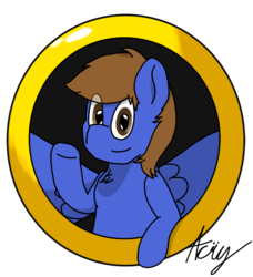 Size: 1131x1240 | Tagged: safe, artist:acrylicbristle, oc, oc only, oc:gamelink, oc:gamelink reviews, pegasus, pony, eye clipping through hair, icon, looking at you, male, ring, signature, simple background, smiling, solo, stallion, transparent background, waving, youtuber