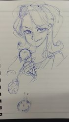 Size: 1152x2048 | Tagged: safe, artist:_mamoru3, starlight glimmer, human, equestria girls, g4, beanie, female, food, hat, ice cream, lined paper, sketch, solo, traditional art