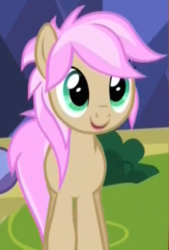 Size: 333x493 | Tagged: safe, screencap, strawberry scoop, earth pony, pony, g4, school daze, background pony, cropped, female, friendship student, mare, open mouth, smiling, solo