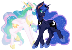 Size: 7029x4911 | Tagged: safe, artist:mscolorsplash, princess celestia, princess luna, alicorn, pony, g4, absurd resolution, duo, duo female, female, folded wings, jewelry, necklace, royal sisters, royalty, simple background, tongue out, transparent background, wings
