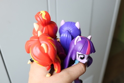 Size: 6000x4000 | Tagged: safe, artist:artofmagicpoland, sci-twi, sunset shimmer, twilight sparkle, alicorn, human, equestria girls, g4, doll, duality, equestria girls minis, eqventures of the minis, holding, irl, irl human, photo, symbolism, toy, twilight sparkle (alicorn)