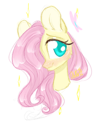 Size: 2000x2500 | Tagged: safe, artist:ohno, fluttershy, pony, g4, blushing, bust, female, hair over one eye, high res, looking at you, mare, portrait, simple background, solo, white background