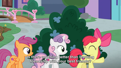 Size: 1280x720 | Tagged: safe, screencap, apple bloom, scootaloo, sweetie belle, earth pony, pony, g4, marks for effort, cutie mark crusaders, female, filly, school of friendship, subtitles