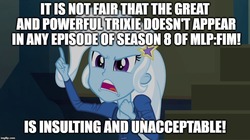 Size: 896x500 | Tagged: safe, edit, edited screencap, screencap, trixie, equestria girls, g4, my little pony equestria girls: rainbow rocks, grammar error, image macro, meme, trixie yells at everything