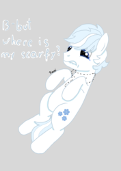 Size: 1191x1684 | Tagged: safe, artist:kacpi, double diamond, earth pony, pony, g4, clothes, crying, cutie mark, male, missing accessory, sad, scarf, solo, stallion, text