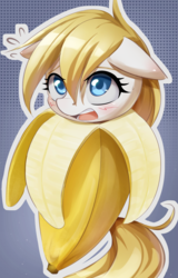 Size: 2033x3181 | Tagged: safe, artist:aryanne, oc, oc only, oc:aryanne, cat, pony, aryan, aryan pony, aryanbetes, banana, bananaryanne, clothes, colored pupils, costume, cute, female, floppy ears, food, fruit, gradient background, high res, meme, nazipone, peel, unhappy
