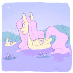 Size: 1200x1200 | Tagged: safe, artist:purruglys, fluttershy, pony, g4, pegaduck, pond