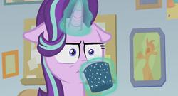 Size: 811x439 | Tagged: safe, screencap, starlight glimmer, pony, unicorn, g4, marks for effort, :i, chocolate, cup, drinking, empathy cocoa, faic, female, floppy ears, food, glowing horn, horn, hot chocolate, i mean i see, mare, reaction image, solo, unamused