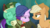 Size: 1920x1080 | Tagged: safe, screencap, mean applejack, starlight glimmer, earth pony, pony, unicorn, g4, my little pony: friendship is magic, the mean 6, bags, bruised, cap, clone, everfree forest, female, hat, liarjack, mare, tired, tree