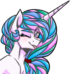 Size: 1024x1074 | Tagged: safe, artist:lrusu, princess celestia, pony, g4, bust, female, mare, one eye closed, portrait, simple background, solo, tongue out, transparent background, watermark, wink